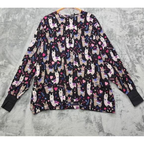 Butter-Soft Jackets & Blazers - Butter-Soft Jacket Womens 2X Black Llama Party 2-Pocket Warm Up Scrub Uniform